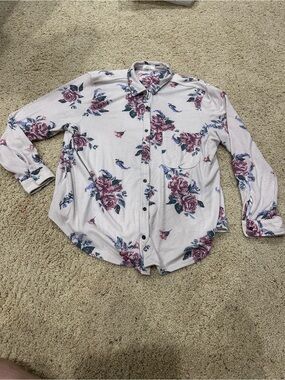 Maurices Floral Button Front Blouse 2X Plus Size Long Sleeve Stretch Boho Top